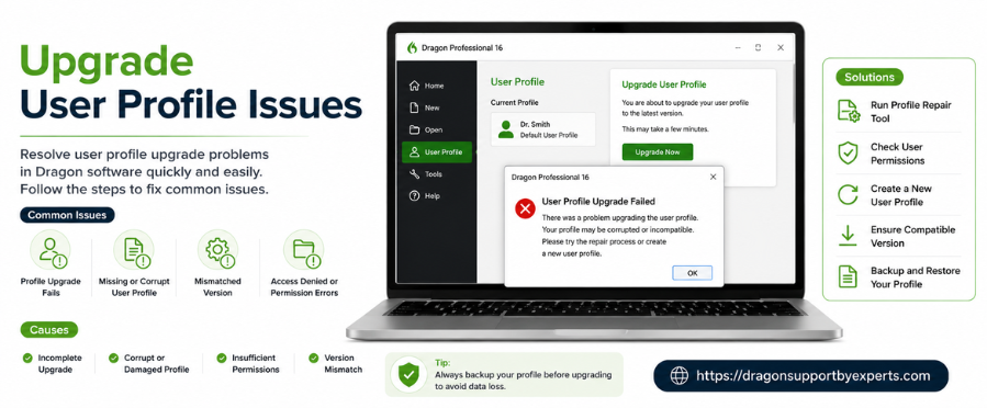 Resolve Nuance Dragon Failed in Upgrading the User Profile issues