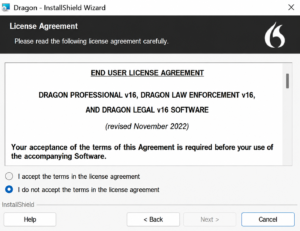 Installation process of Dragon Naturally Speaking